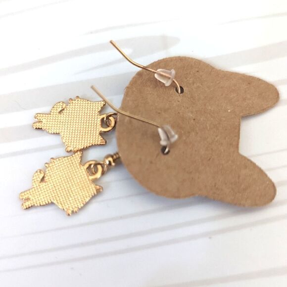 Cat Earrings Small Dangling Kitty Gold-tone Stainless Steel Hook Earrings - Picture 4 of 7